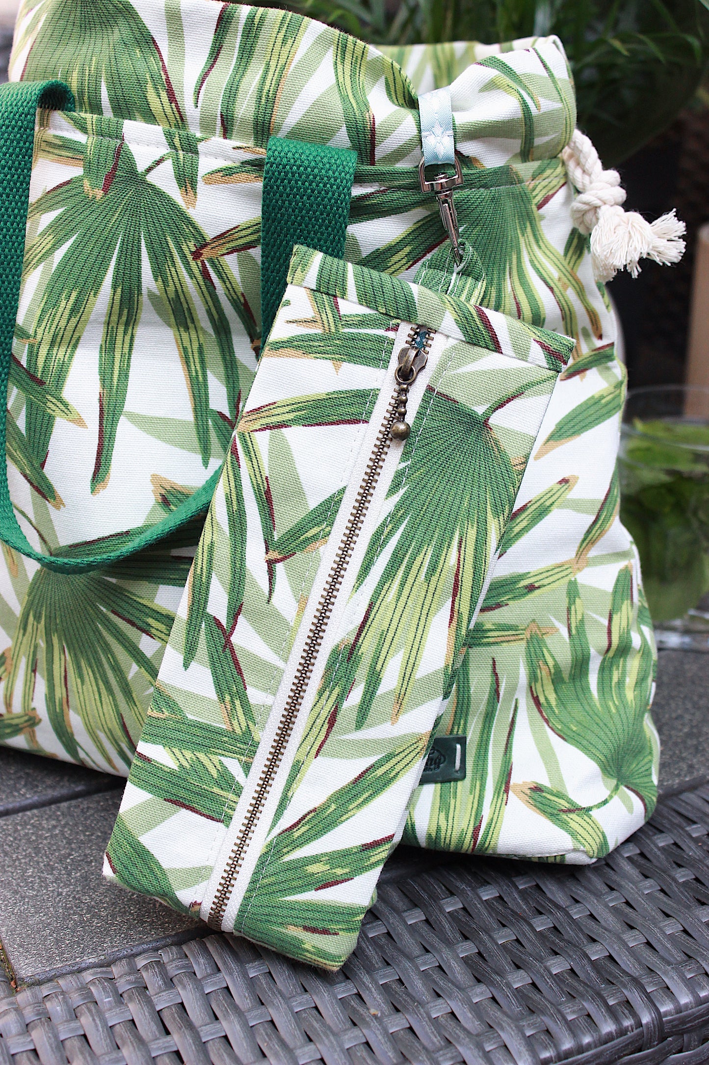 π Tropical Leaves Canvas Project Bag and Zipper Pouch