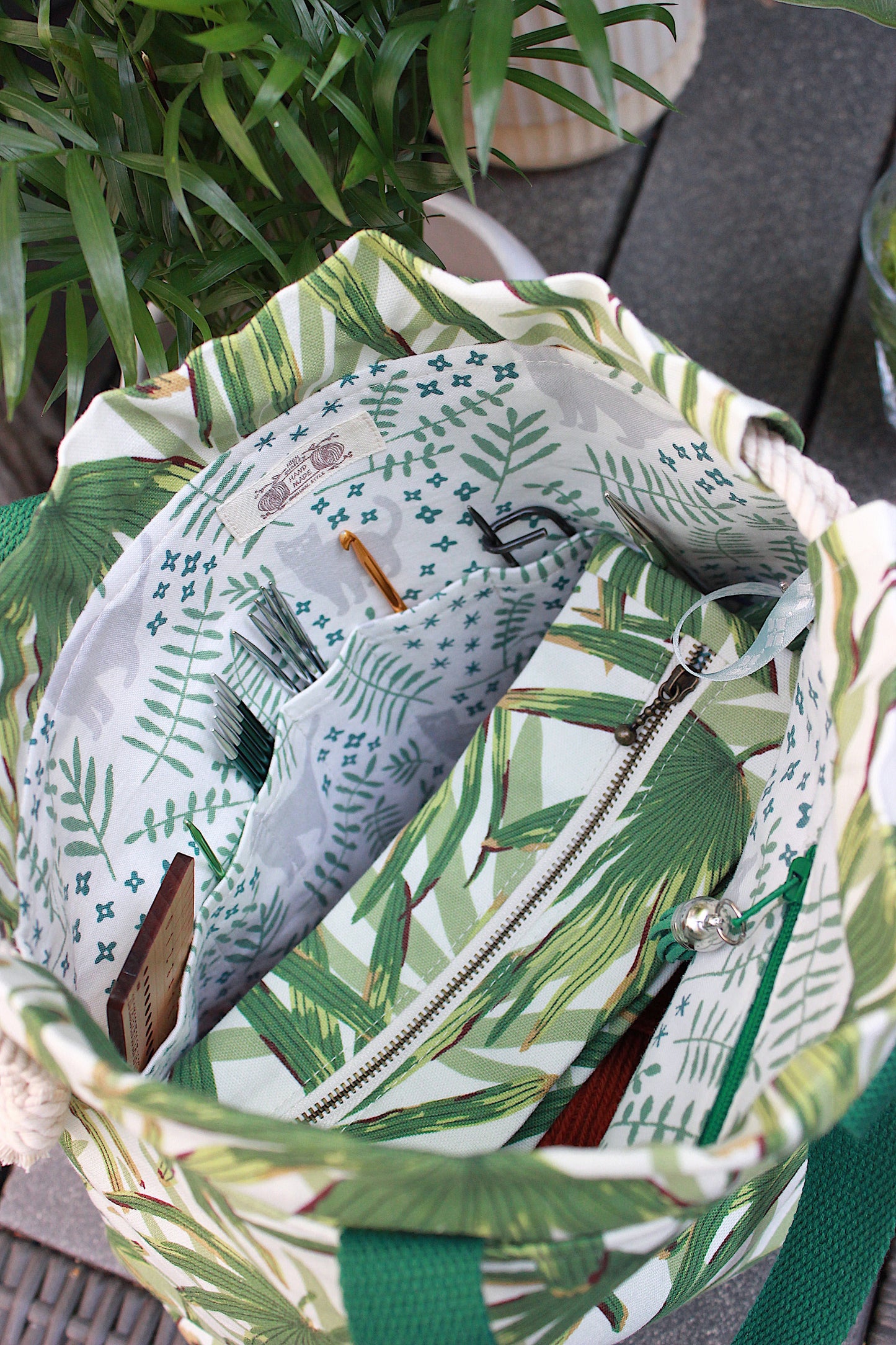 π Tropical Leaves Canvas Project Bag and Zipper Pouch