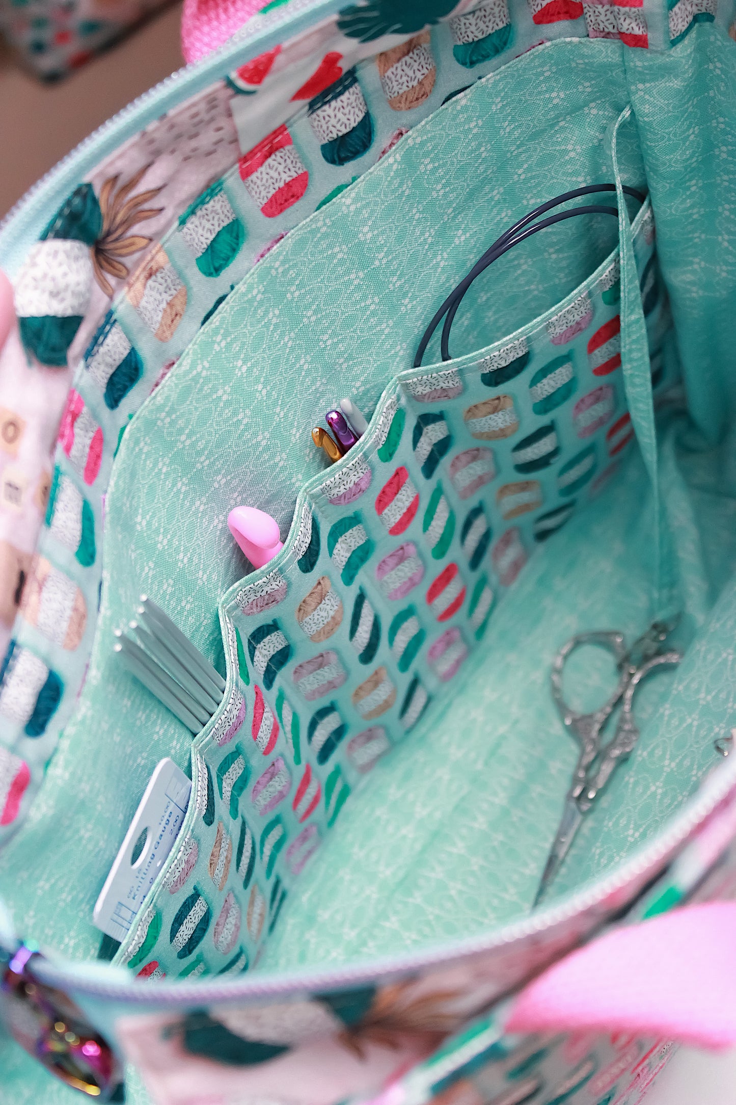 Handmade Patchwork Knitting & Crochet Project Bag – Yarn & Cat Design