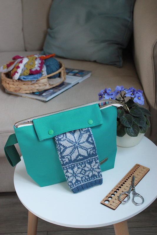 Canvas Knitting Project Bag with Built-in DPN Holder