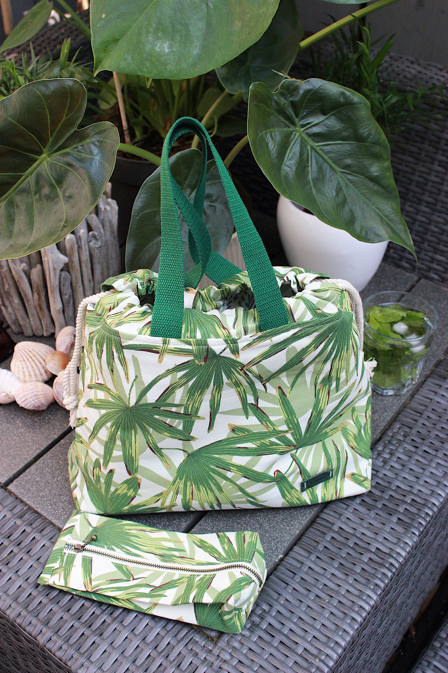 π Tropical Leaves Canvas Project Bag and Zipper Pouch