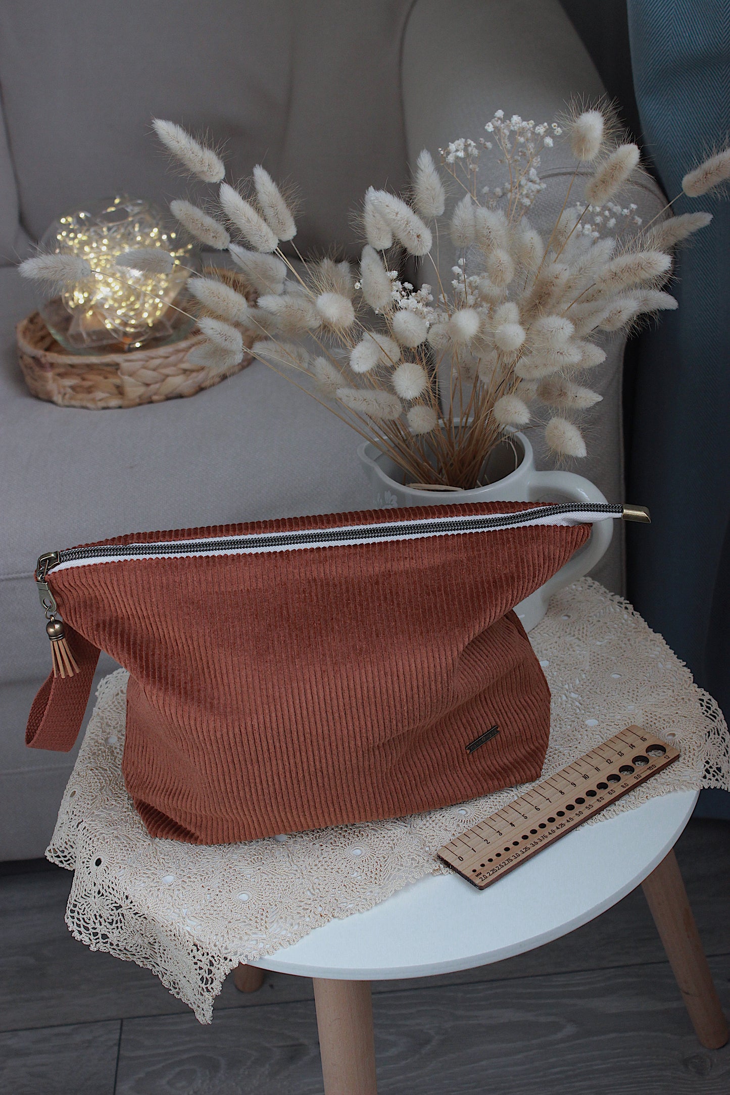 Handmade to Order|Autumn Vibes Corduroy Knitting Project Bag with Built-in Needle Holder