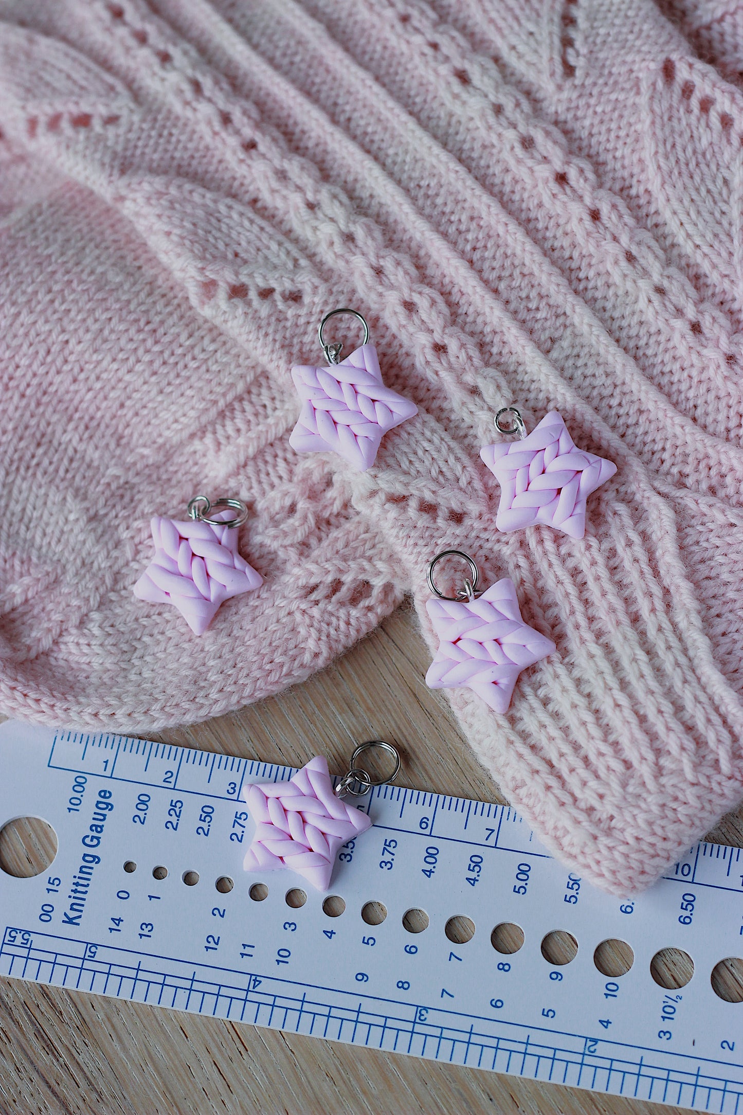 Handmade Polymer Clay Pink Star Stitch Markers