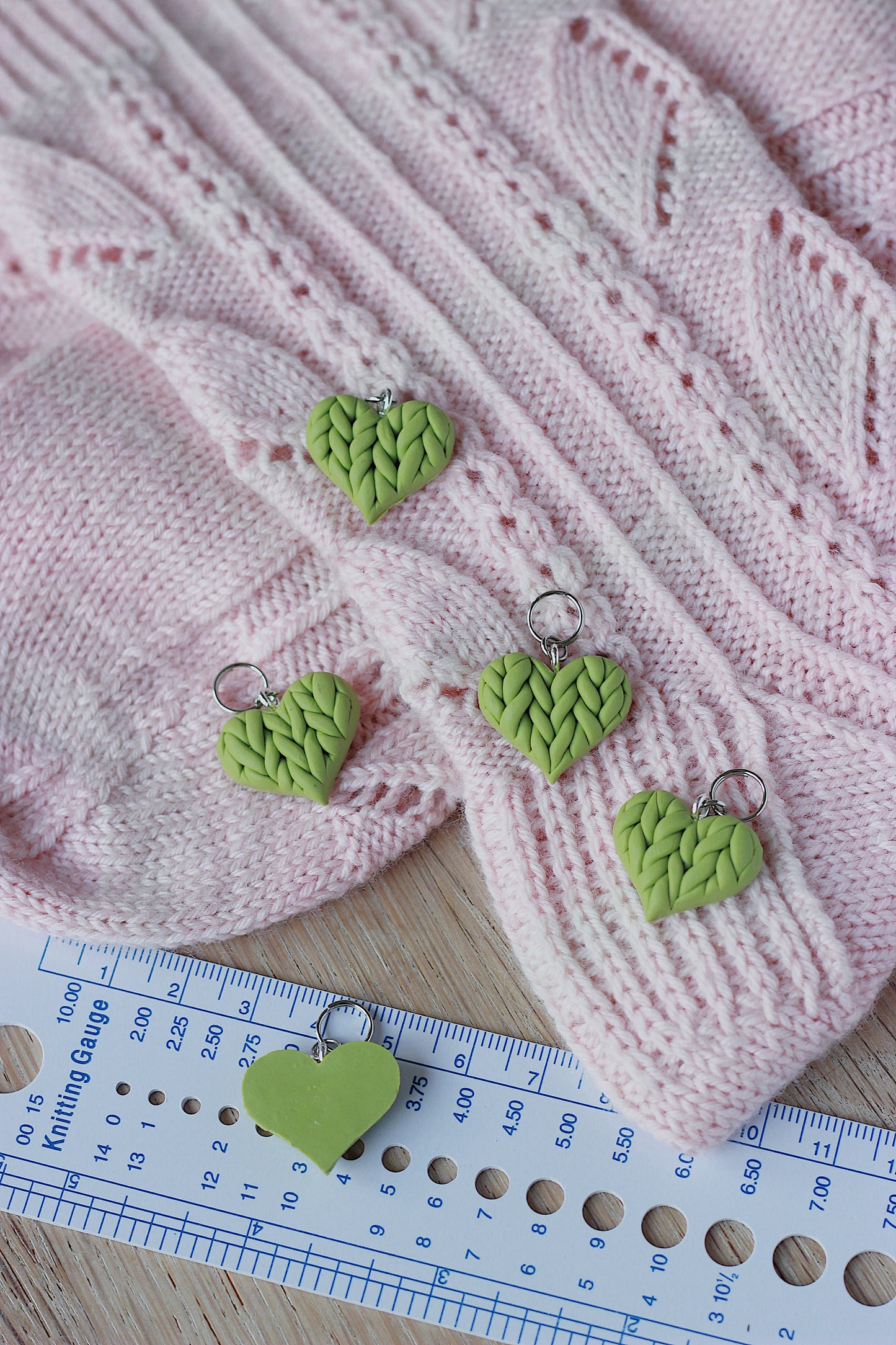 Handmade Polymer Clay Green Heart Stitch Marker