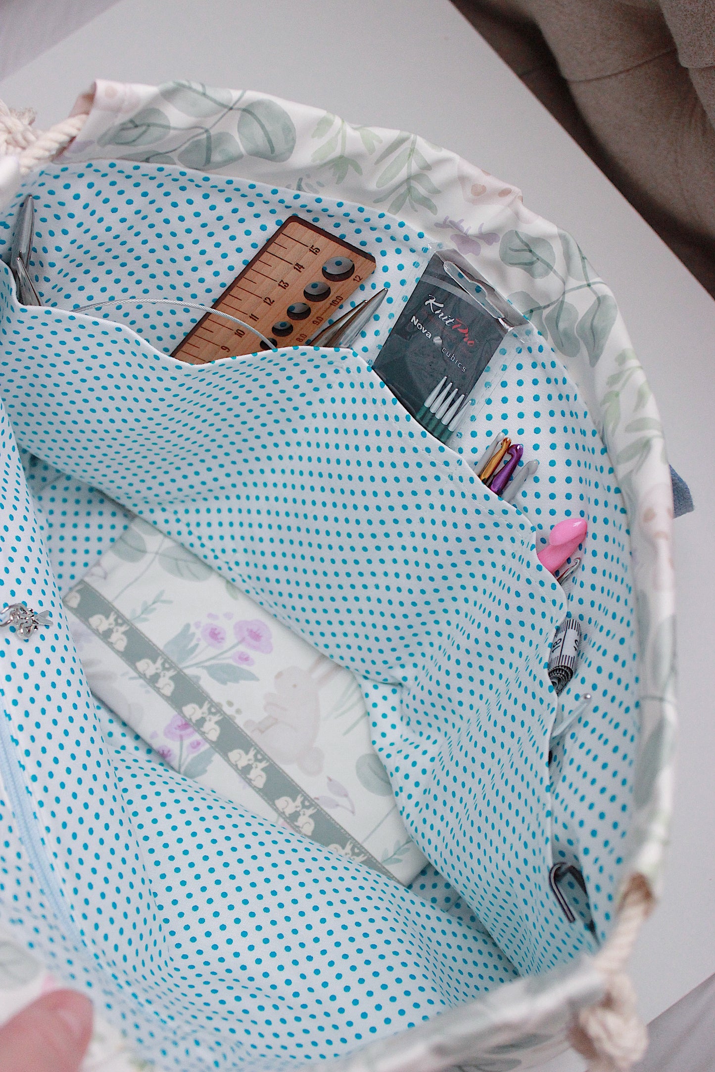 π Bunny & Hedgehog Large Waterproof Project Bag & Zipper Pouch