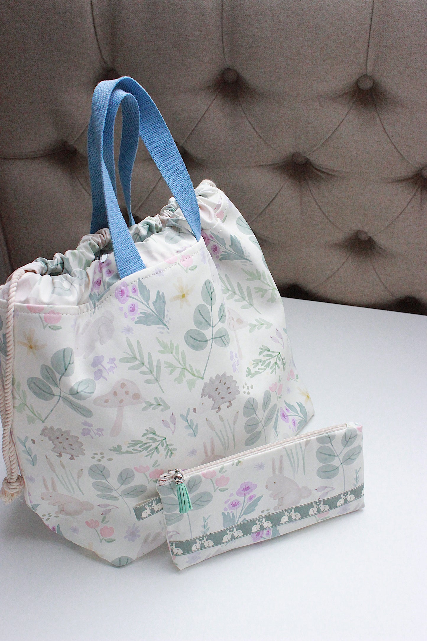 π Bunny & Hedgehog Large Waterproof Project Bag & Zipper Pouch