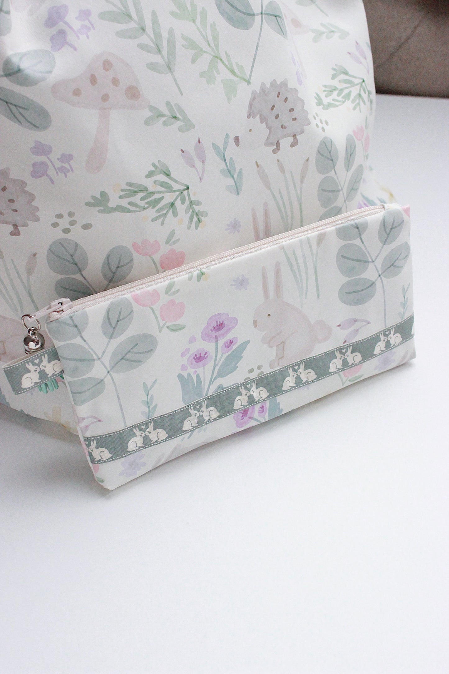π Bunny & Hedgehog Large Waterproof Project Bag & Zipper Pouch