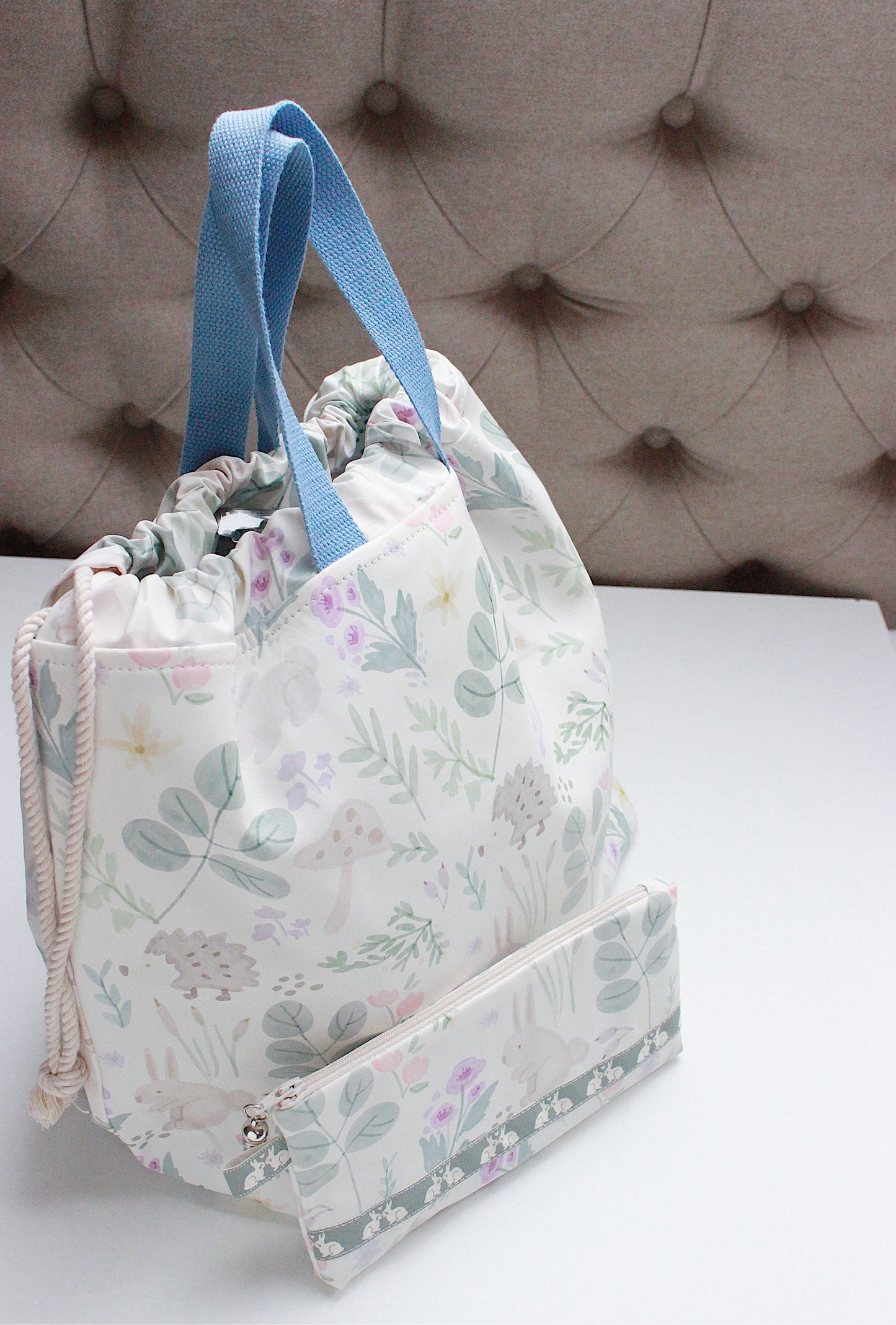 π Bunny & Hedgehog Large Waterproof Project Bag & Zipper Pouch