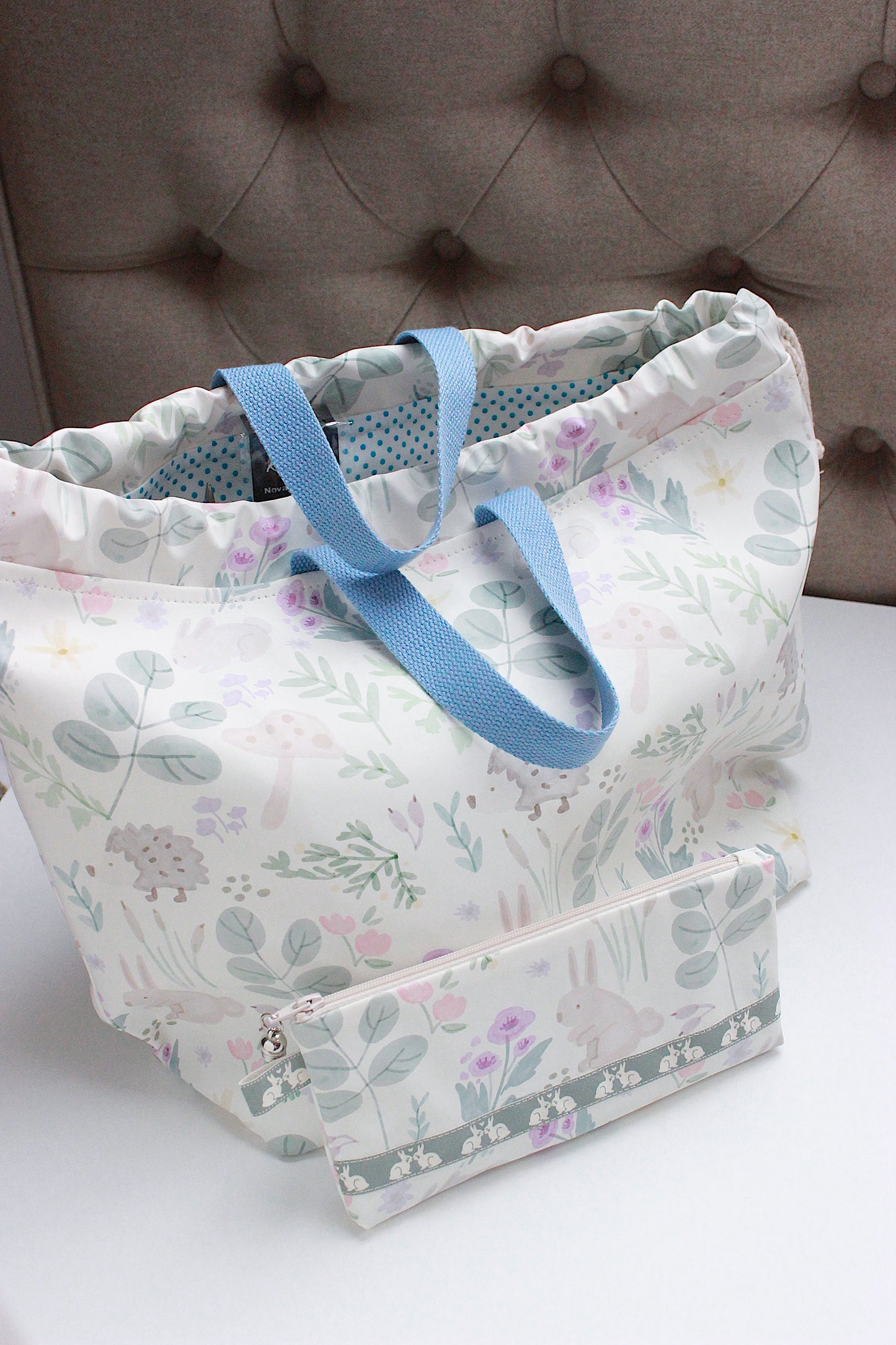 π Bunny & Hedgehog Large Waterproof Project Bag & Zipper Pouch