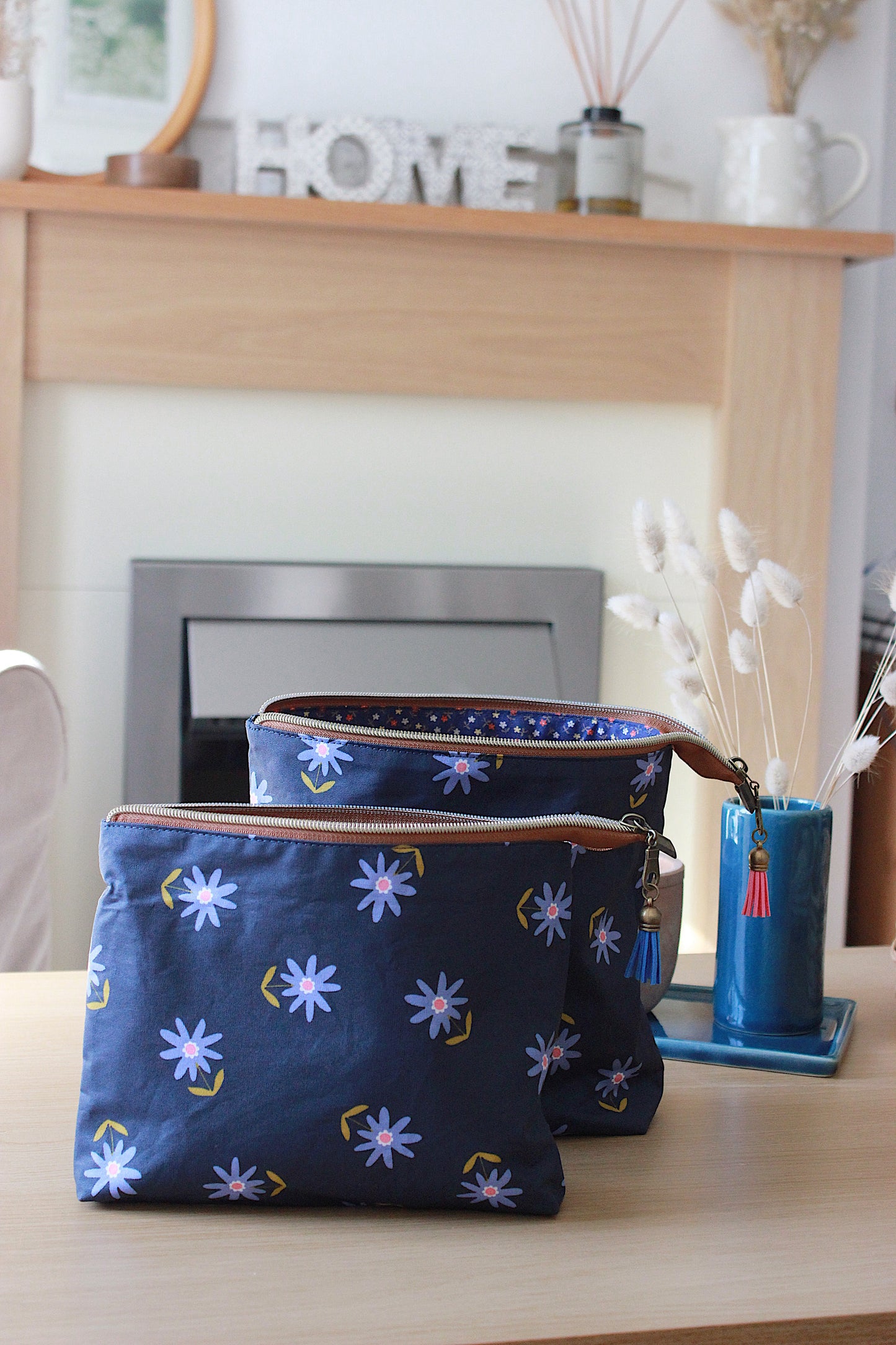 Blue Flowers Waterproof Zipper Pouches
