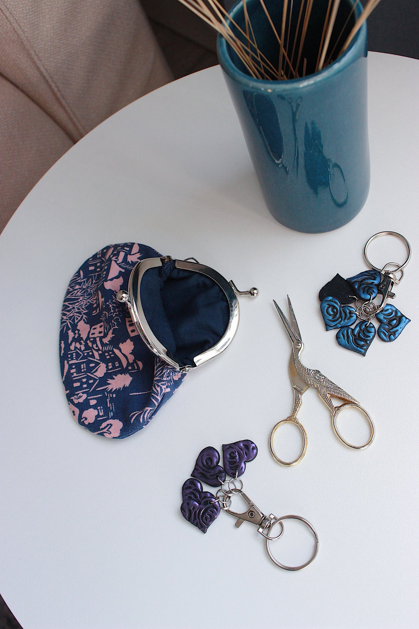 Handmade Polymer Clay Blue Heart Stitch Marker