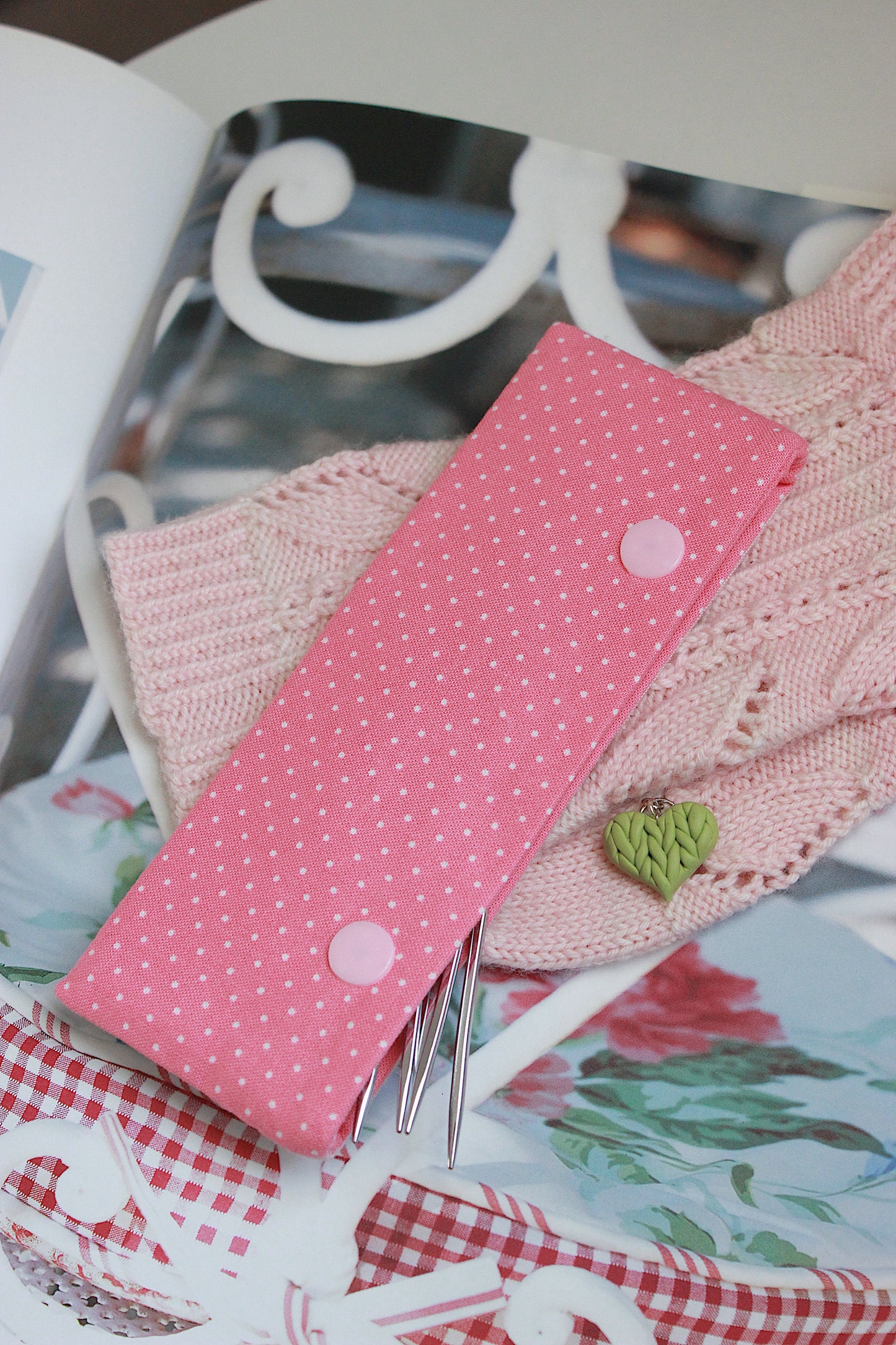 Pink Flowers & White Dots DPN Holder