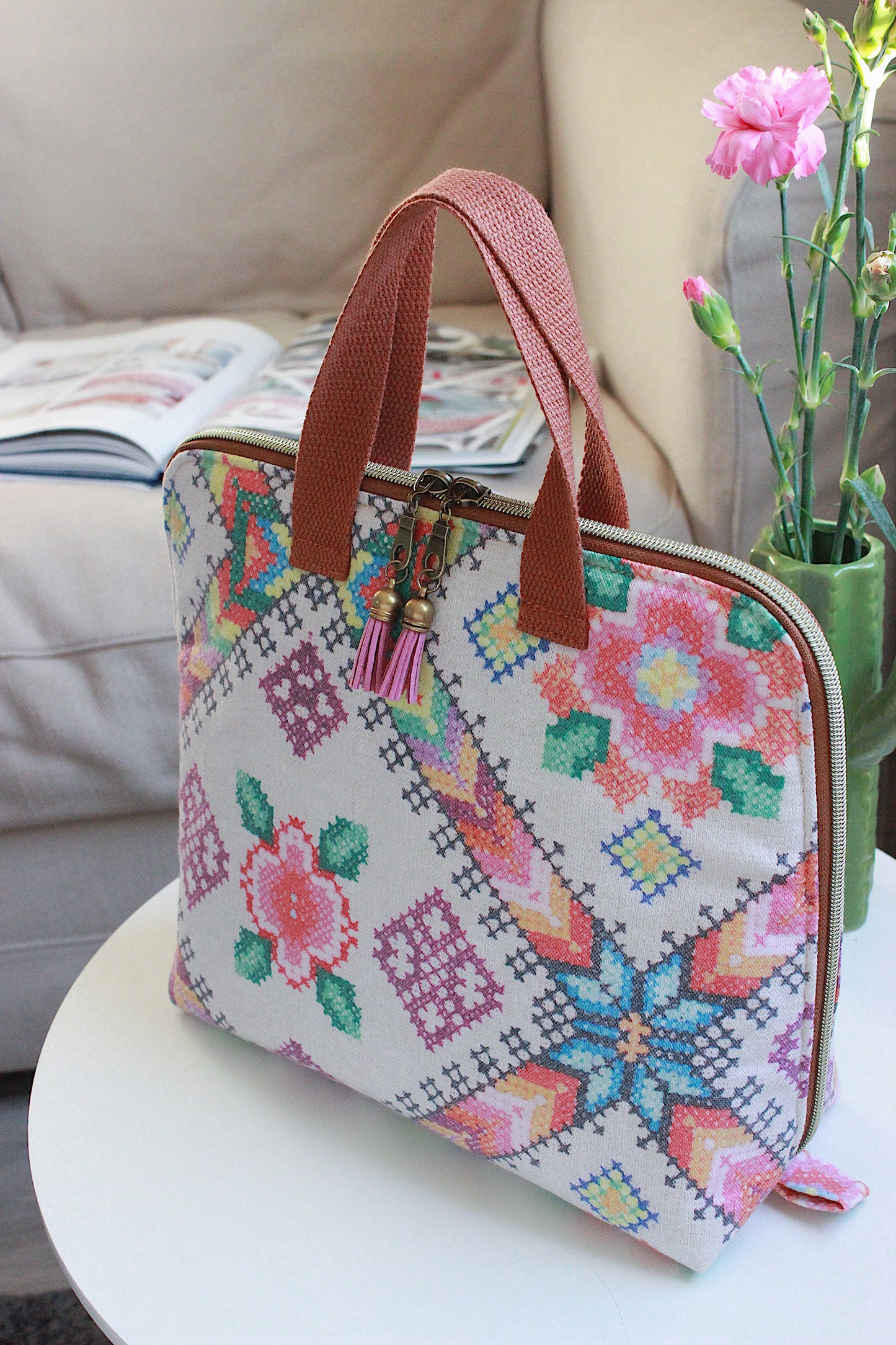 Floral Cross-Stitch Project Bag
