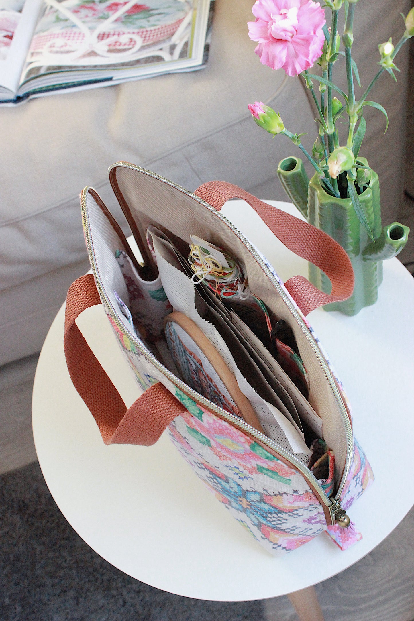 Floral Cross-Stitch Project Bag