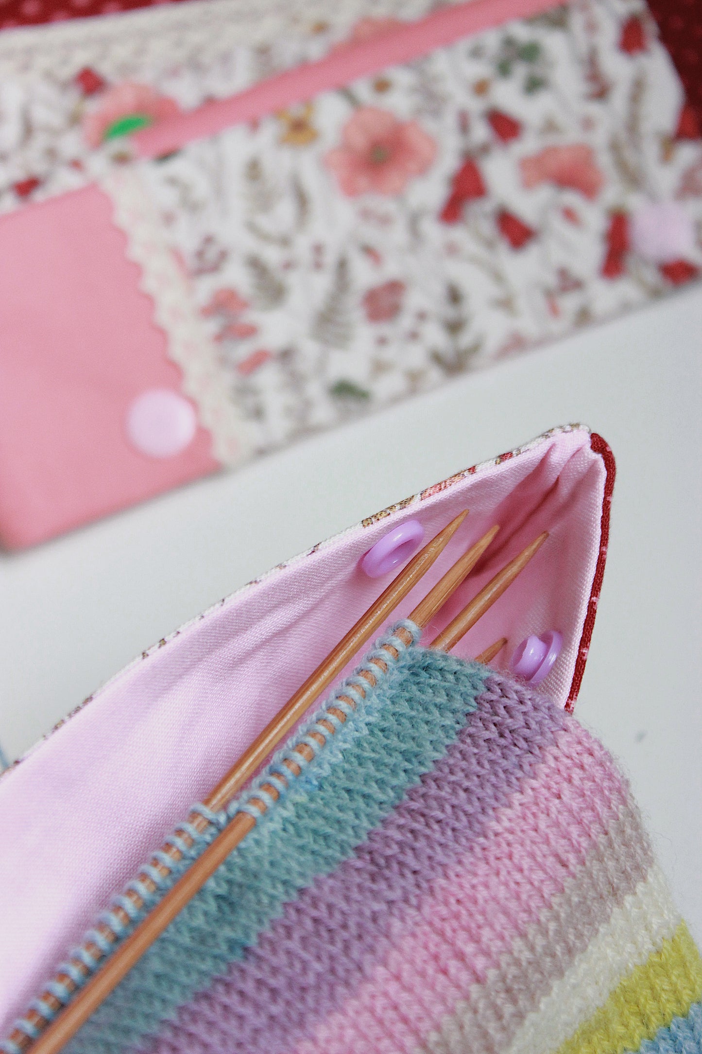 Burgundy Floral DPN Holder – Handmade Knitting Needle Case with Snap Closure