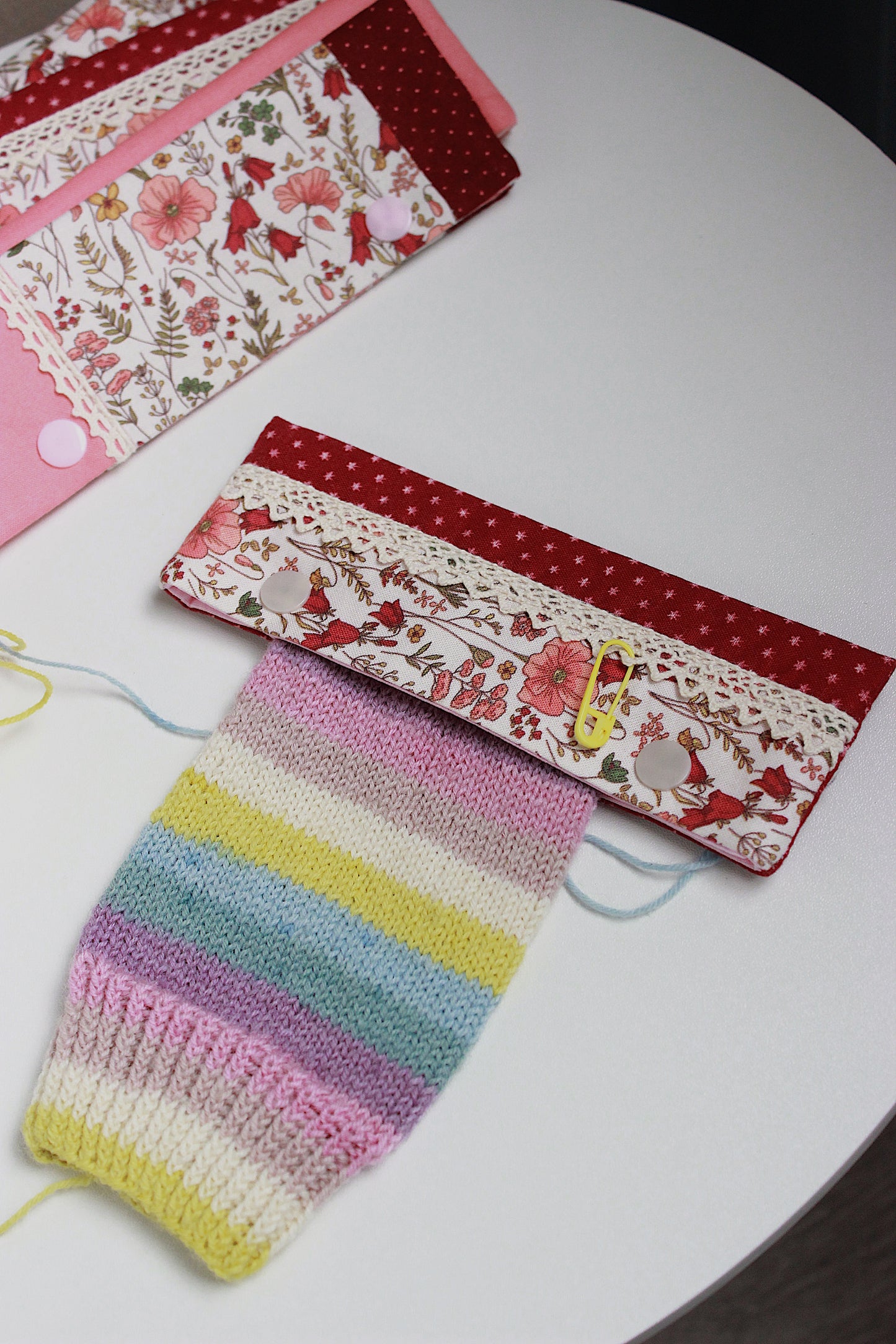 Burgundy Floral DPN Holder – Handmade Knitting Needle Case with Snap Closure