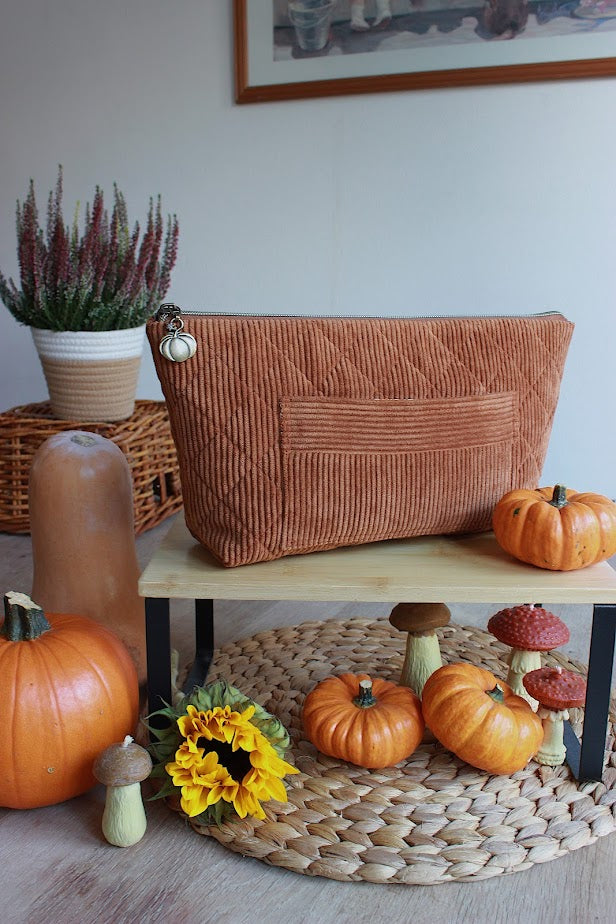 Quilted Ginger Corduroy Zipper Project Bag