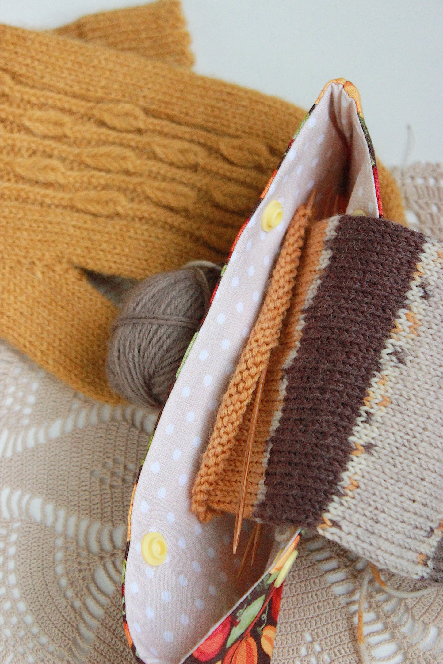 Pumpkin Print Knitting Needle Holder - Cosy Autumn Edition