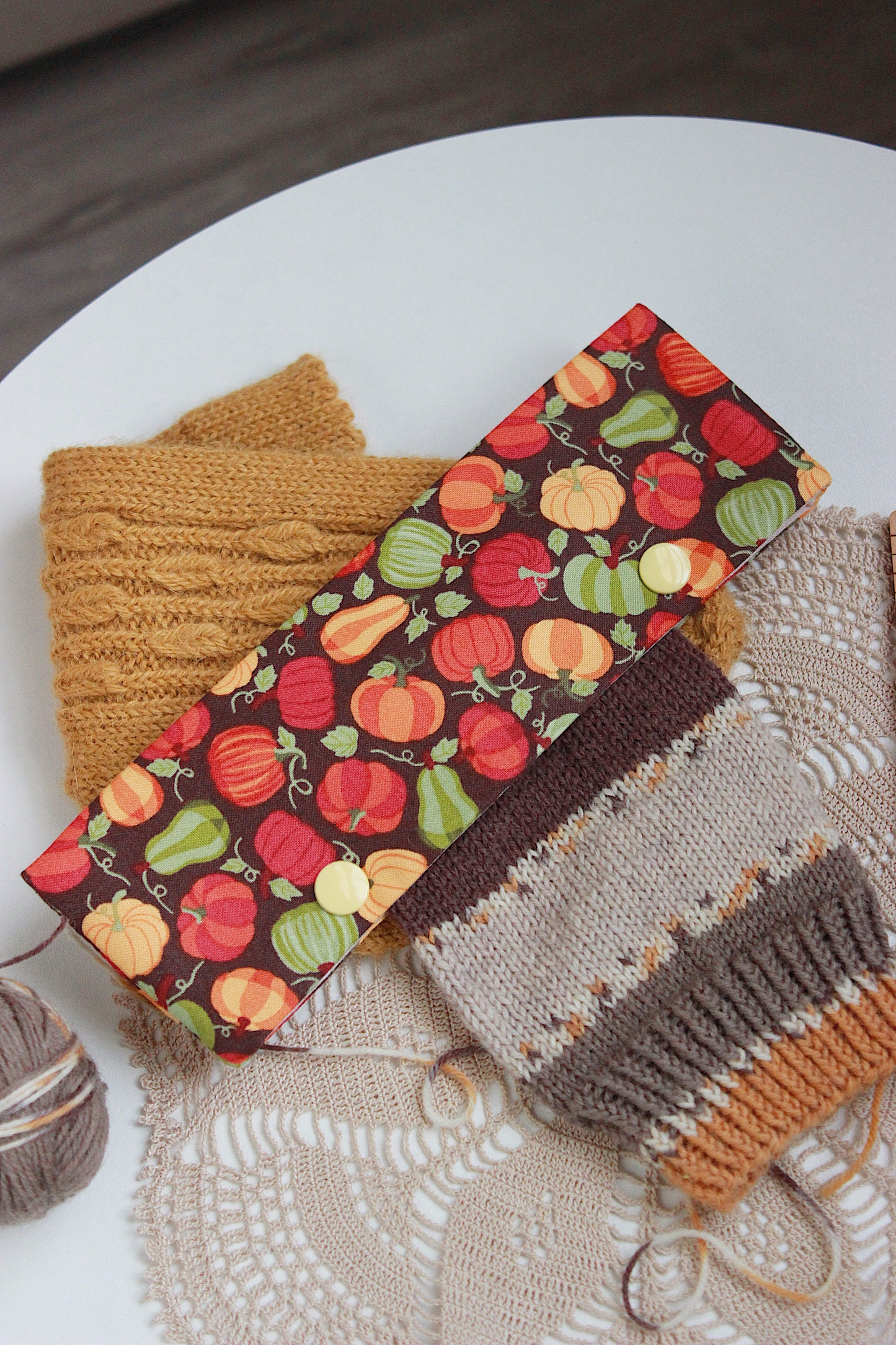 Pumpkin Print Knitting Needle Holder - Cosy Autumn Edition