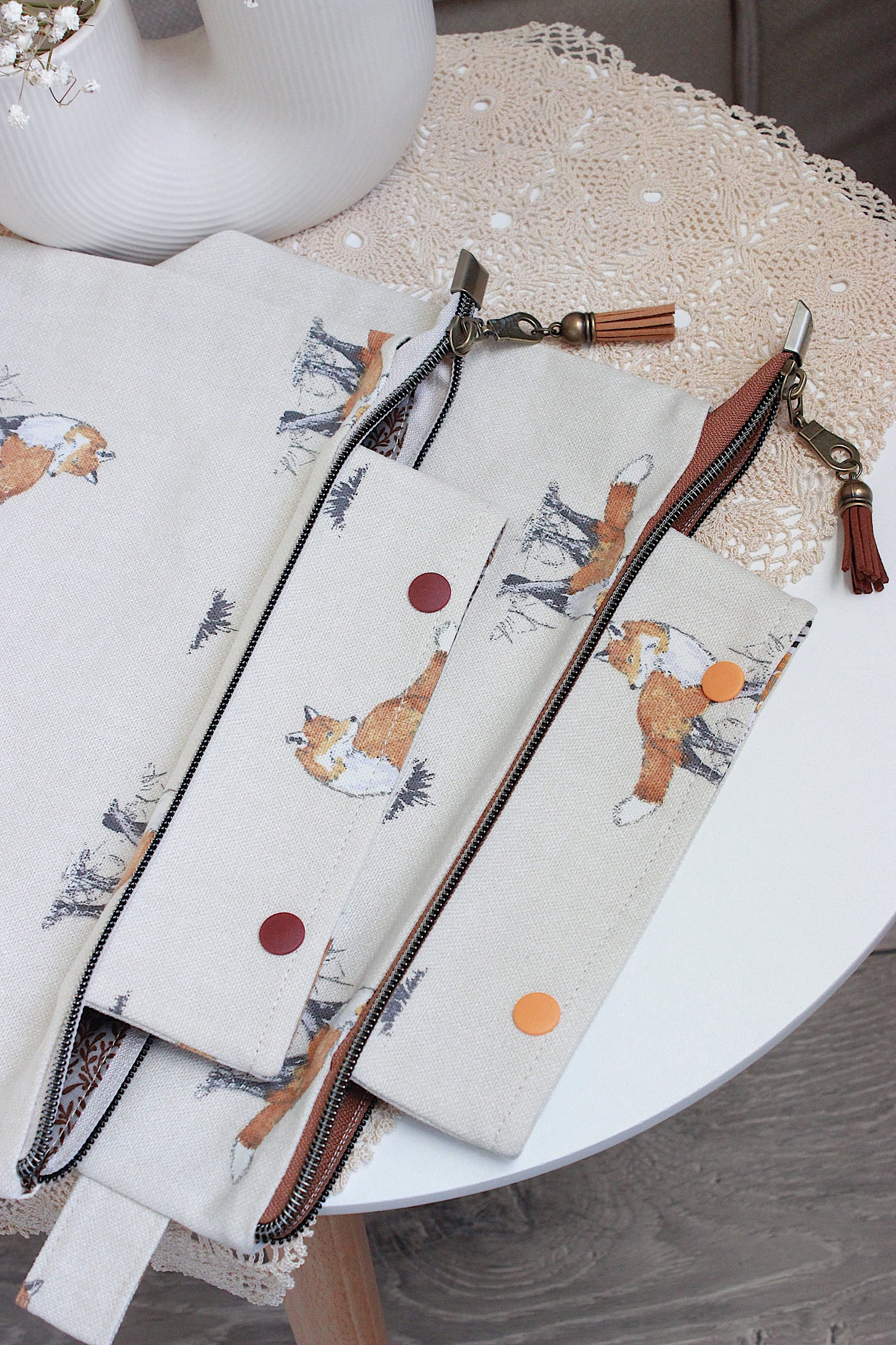 Autumn Fox Design Knitting Project Bag with Built-in DPN Holder