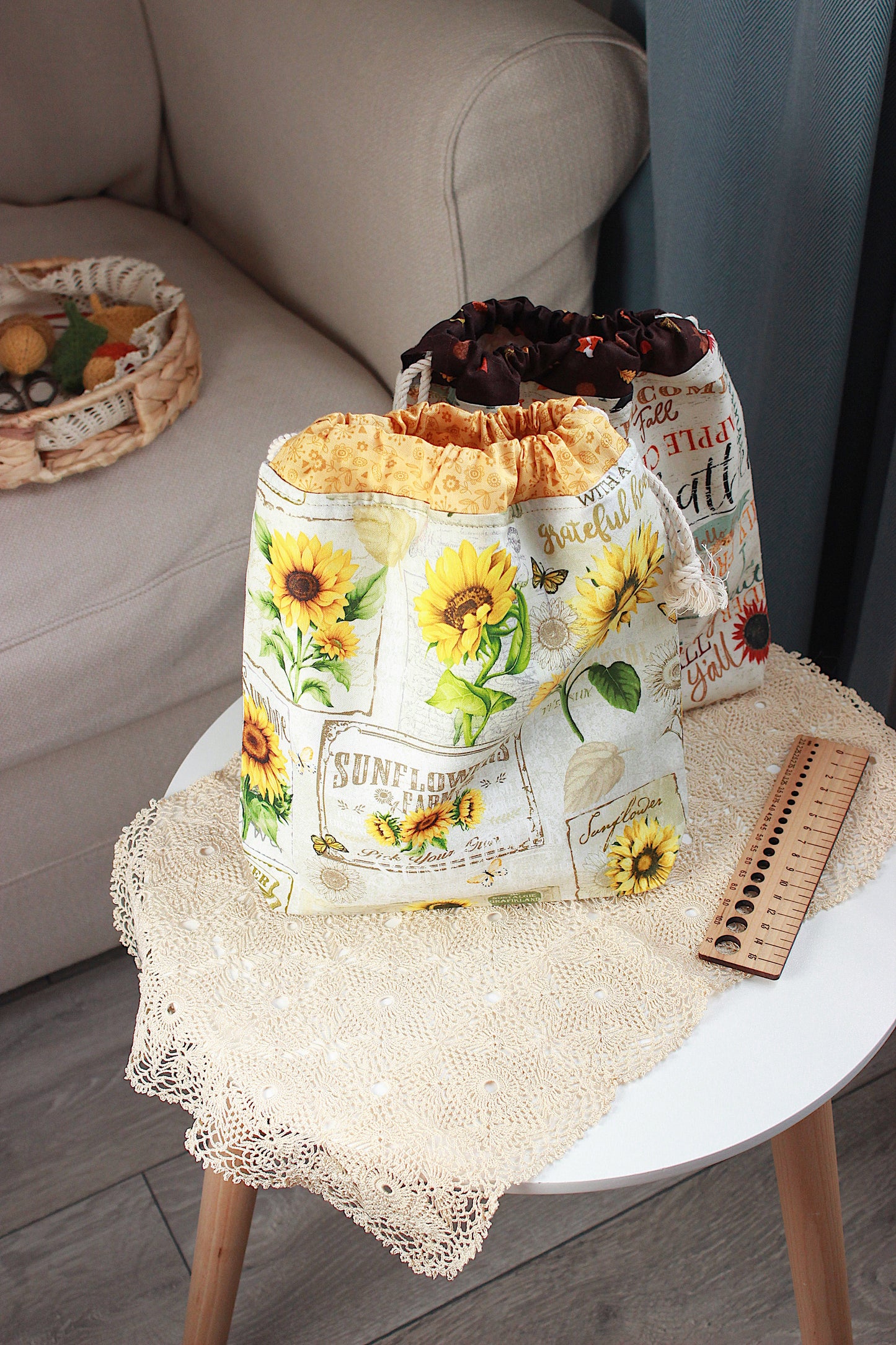 Autumn Farm Drawstring Project Bag