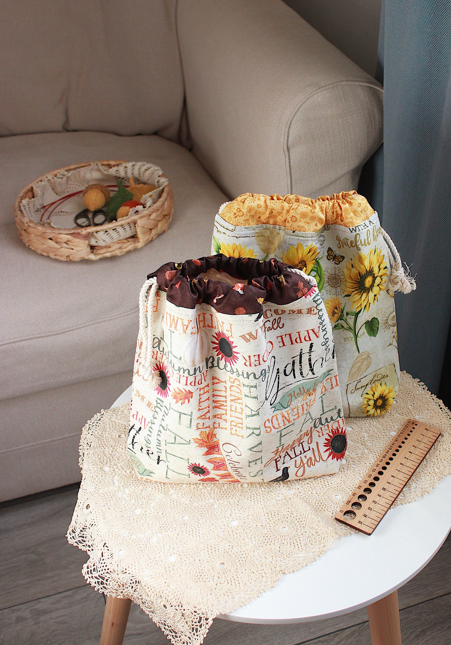 Autumn Farm Drawstring Project Bag
