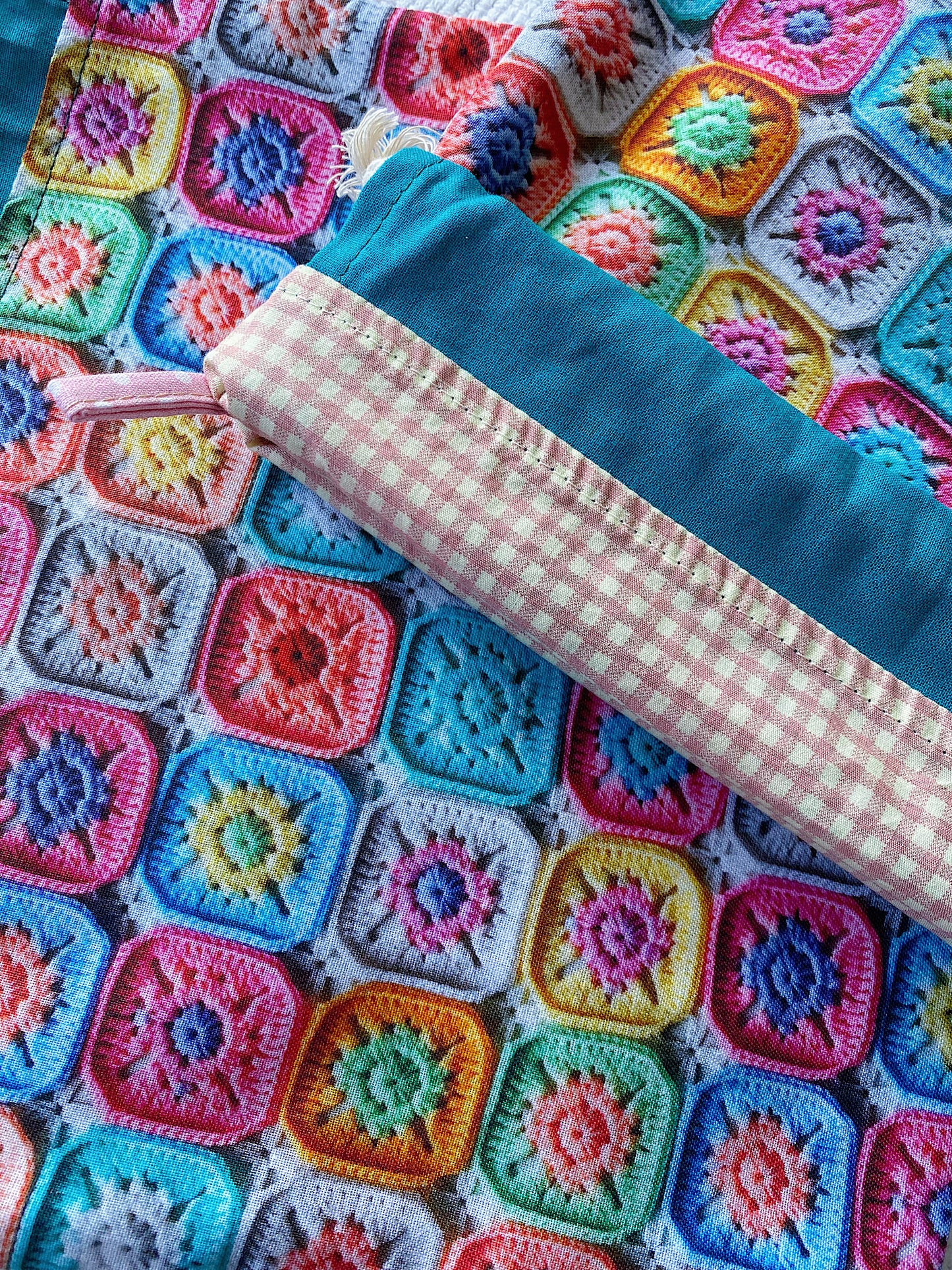 Vibrant 3D Look Granny Squares Drawstring Project Bag