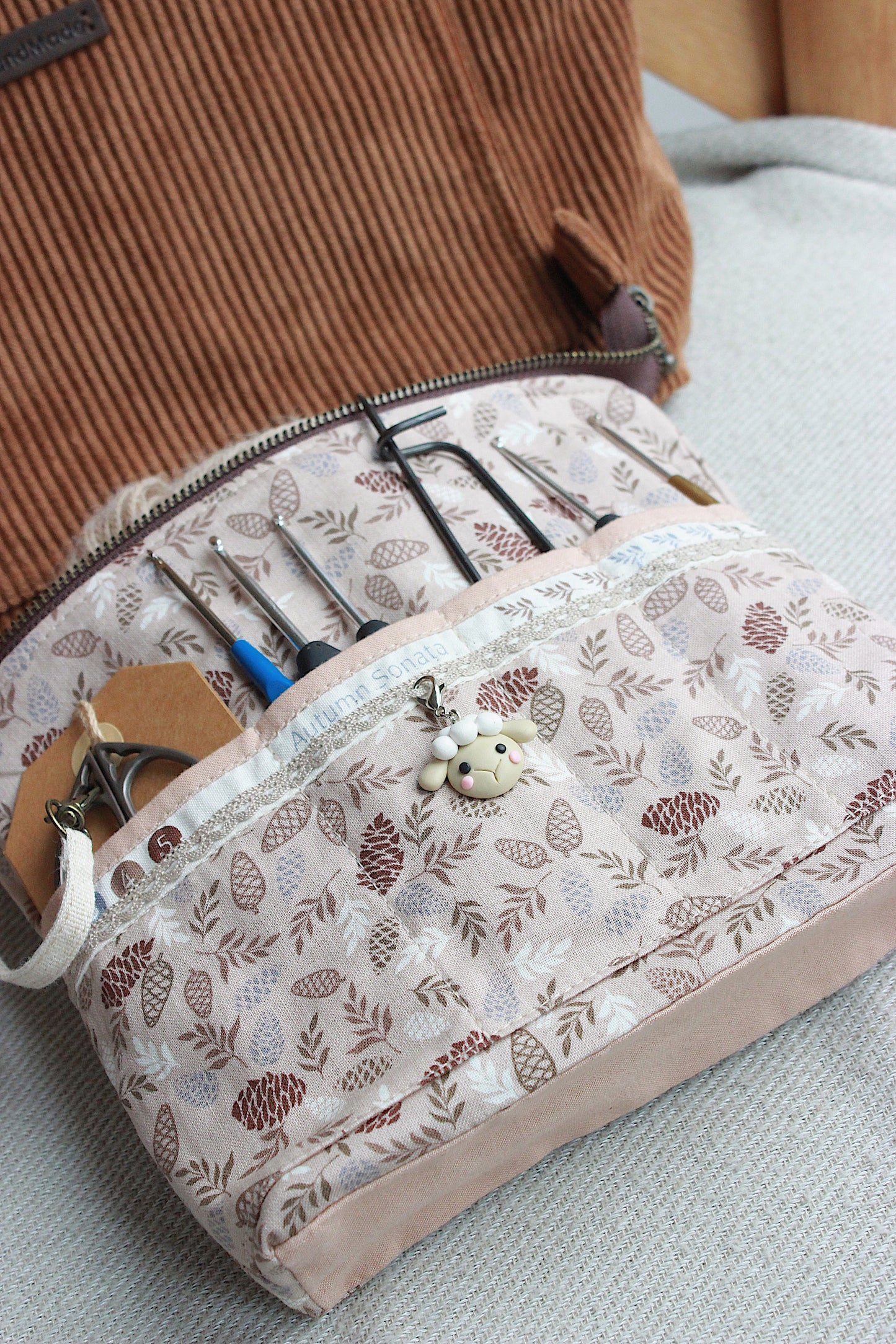 Brown Corduroy Zipper Project Bags
