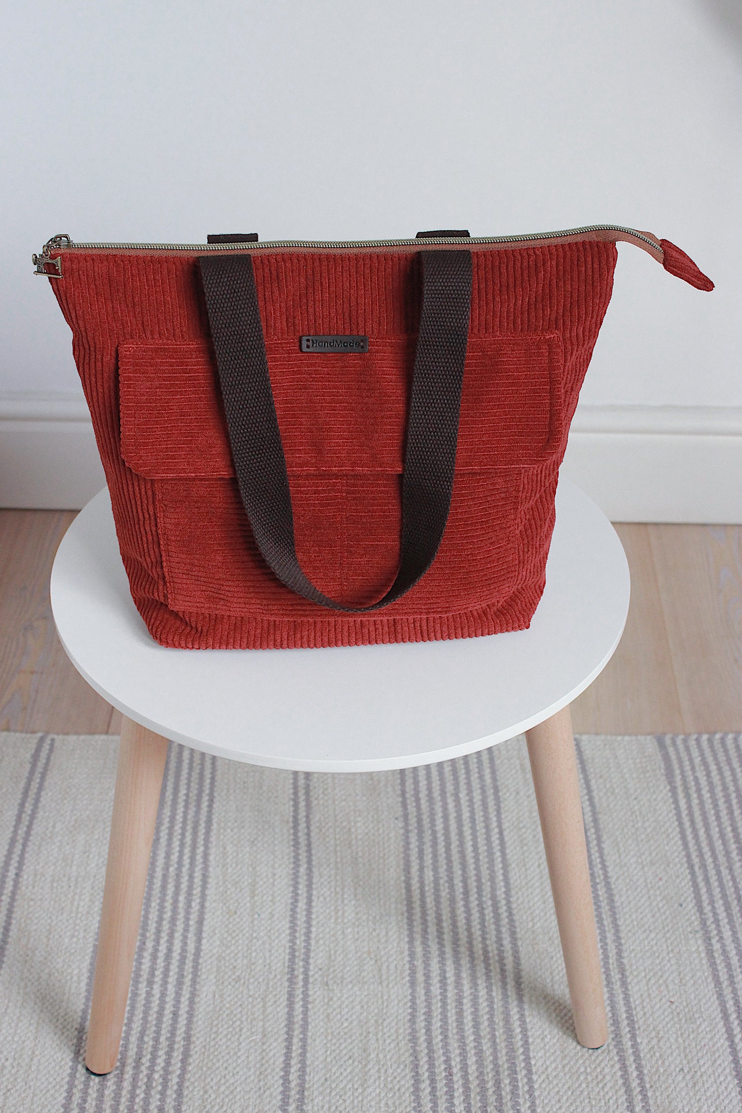 Dark Terracotta Corduroy Zipper Project Bag