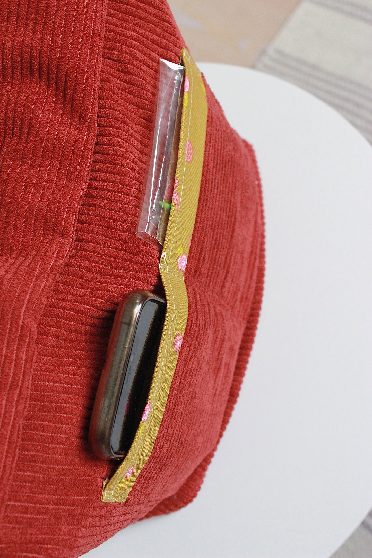 Dark Terracotta Corduroy Zipper Project Bag