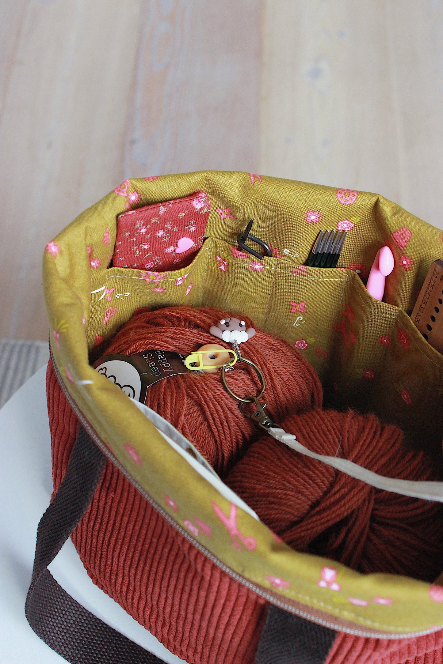 Dark Terracotta Corduroy Zipper Project Bag