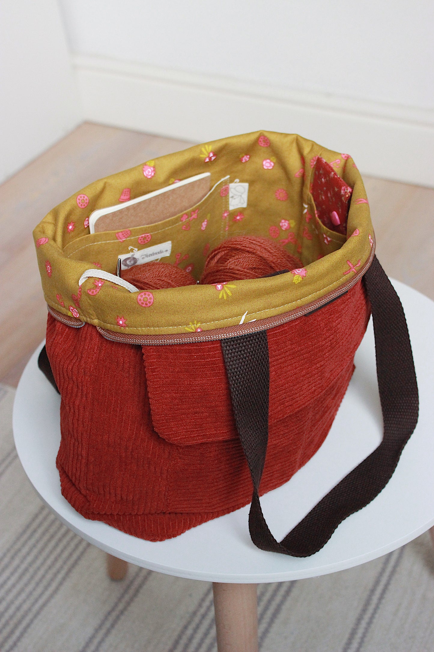Dark Terracotta Corduroy Zipper Project Bag