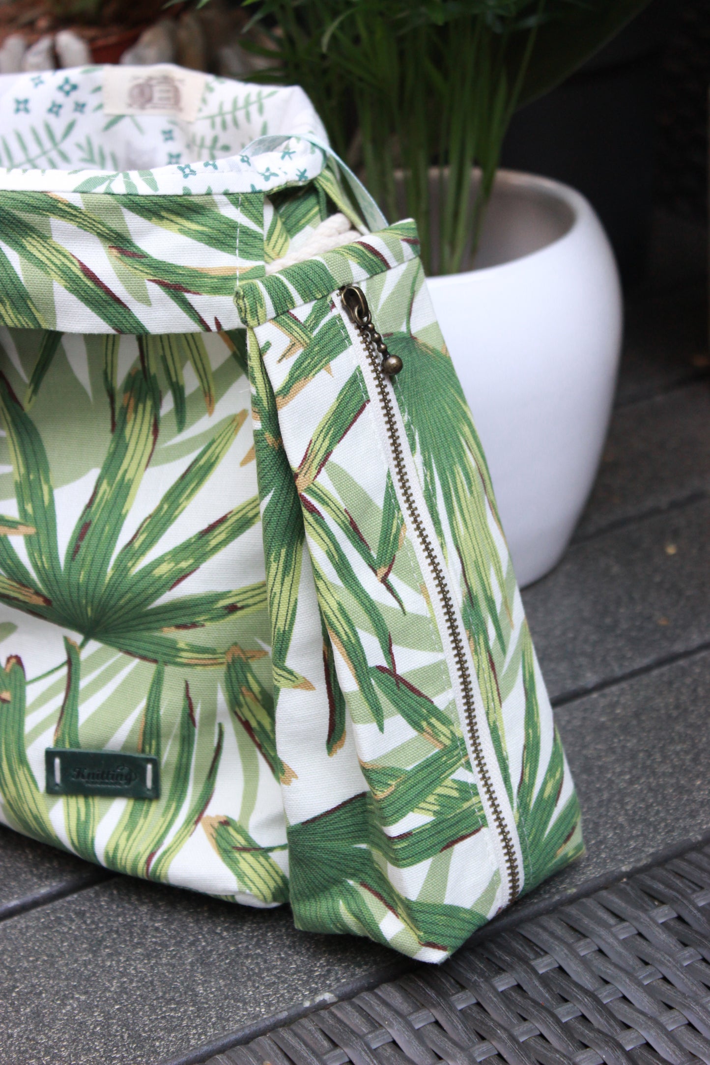 π Tropical Leaves Canvas Project Bag and Zipper Pouch