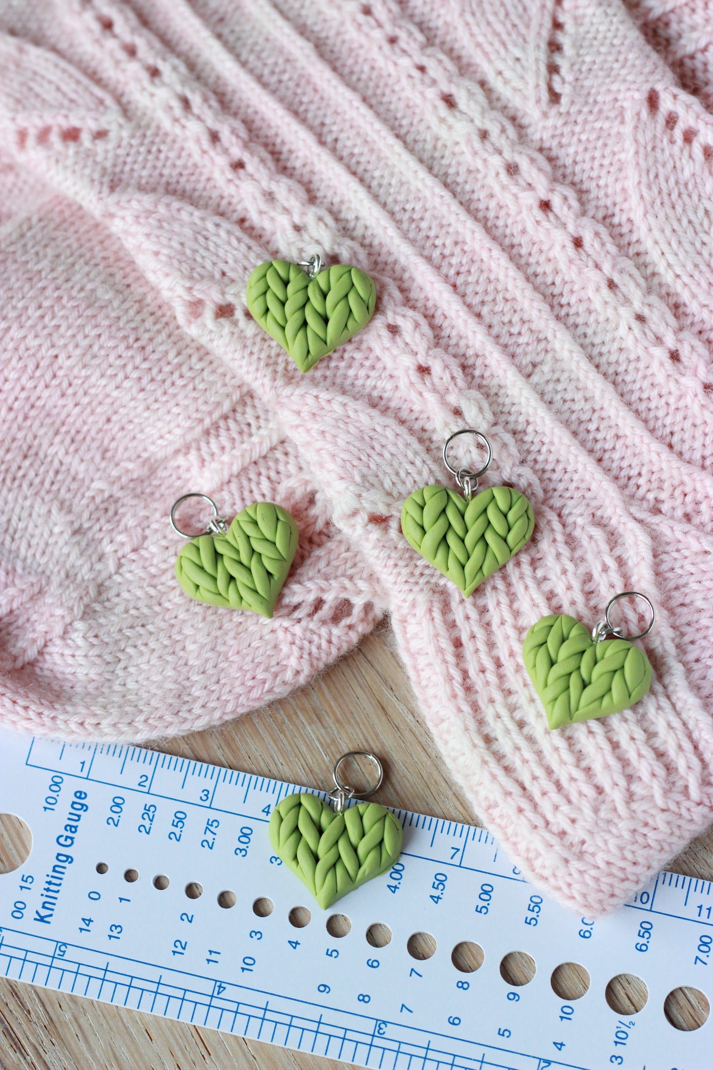 Handmade Polymer Clay Green Heart Stitch Marker