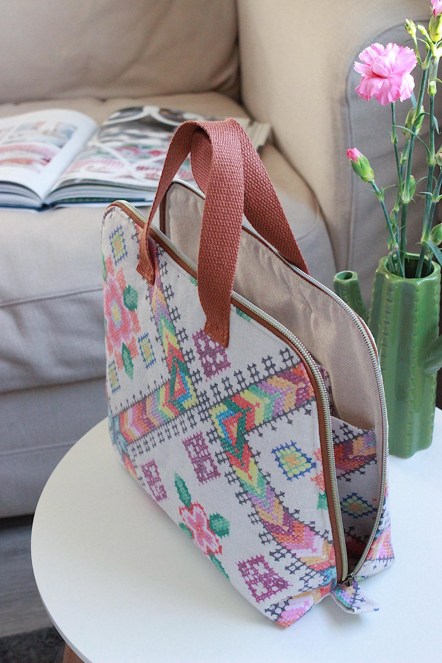 cross stitch bag
craft project bag
floral project bag
knitting bag
crochet bag
yarn storage
handmade bag
craft organiser
project pouch
embroidery bag
UK handmade
stitching bag
maker gift