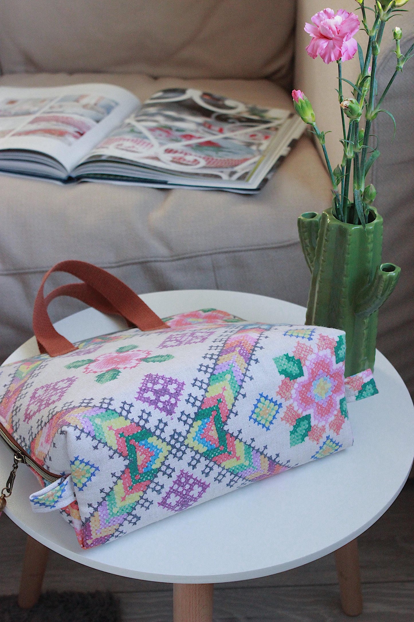 cross stitch bag
craft project bag
floral project bag
knitting bag
crochet bag
yarn storage
handmade bag
craft organiser
project pouch
embroidery bag
UK handmade
stitching bag
maker gift
inblowballs