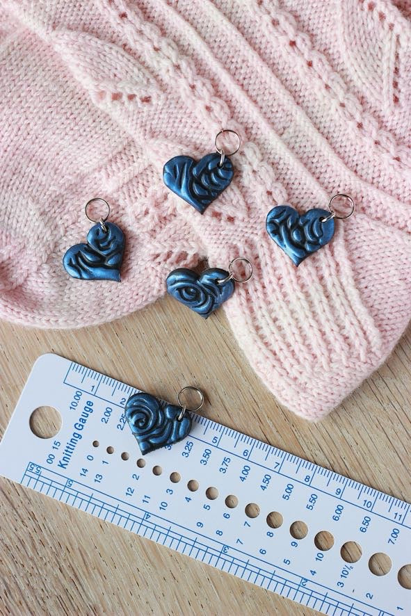 Handmade Polymer Clay Blue Heart Stitch Marker