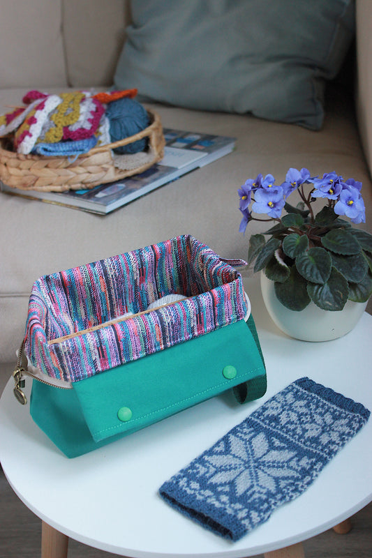 Canvas Knitting Project Bag with Built-in DPN Holder