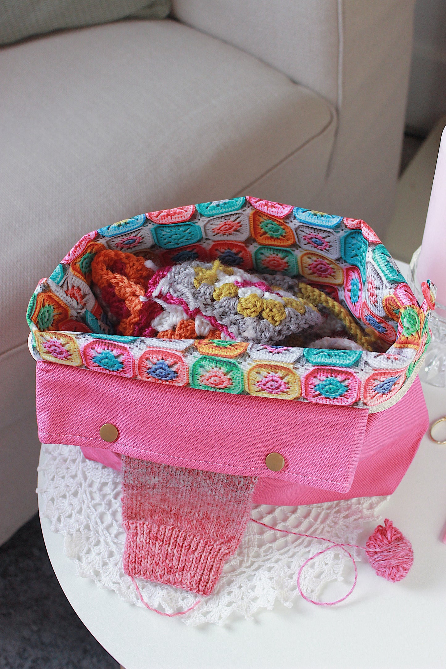 Petunia Panama Canvas Knitting Project Bag with Built-in DPN Holder