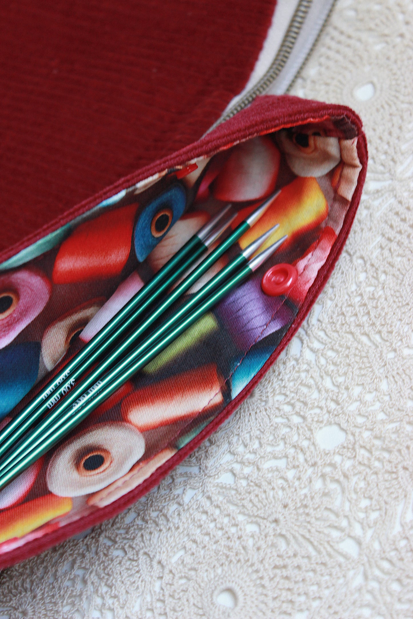 Burgundy Cotton Corduroy Knitting Project Bag & Squeeze Purse | Handmade To Order