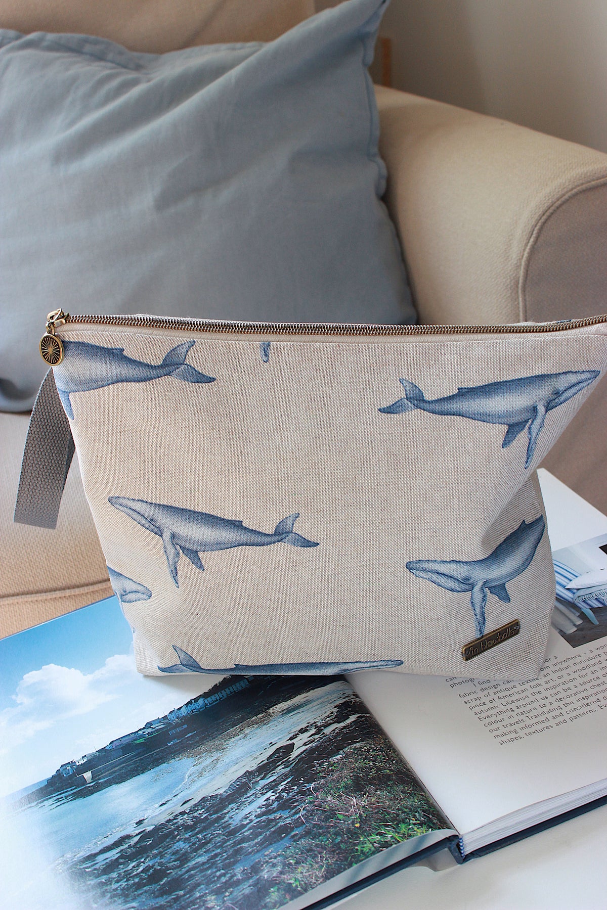 Knitting Project Bag with Built-in DPN Holder “Whales” Print  Printed Digital Canvas Fabric | Handmade To Order