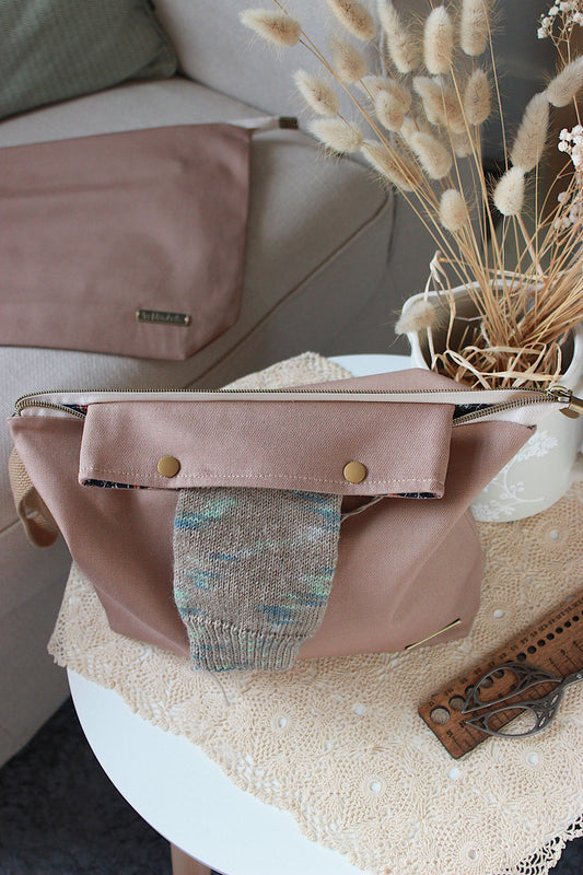 Latte Canvas Knitting Project Bag with Built-in DPN Holder