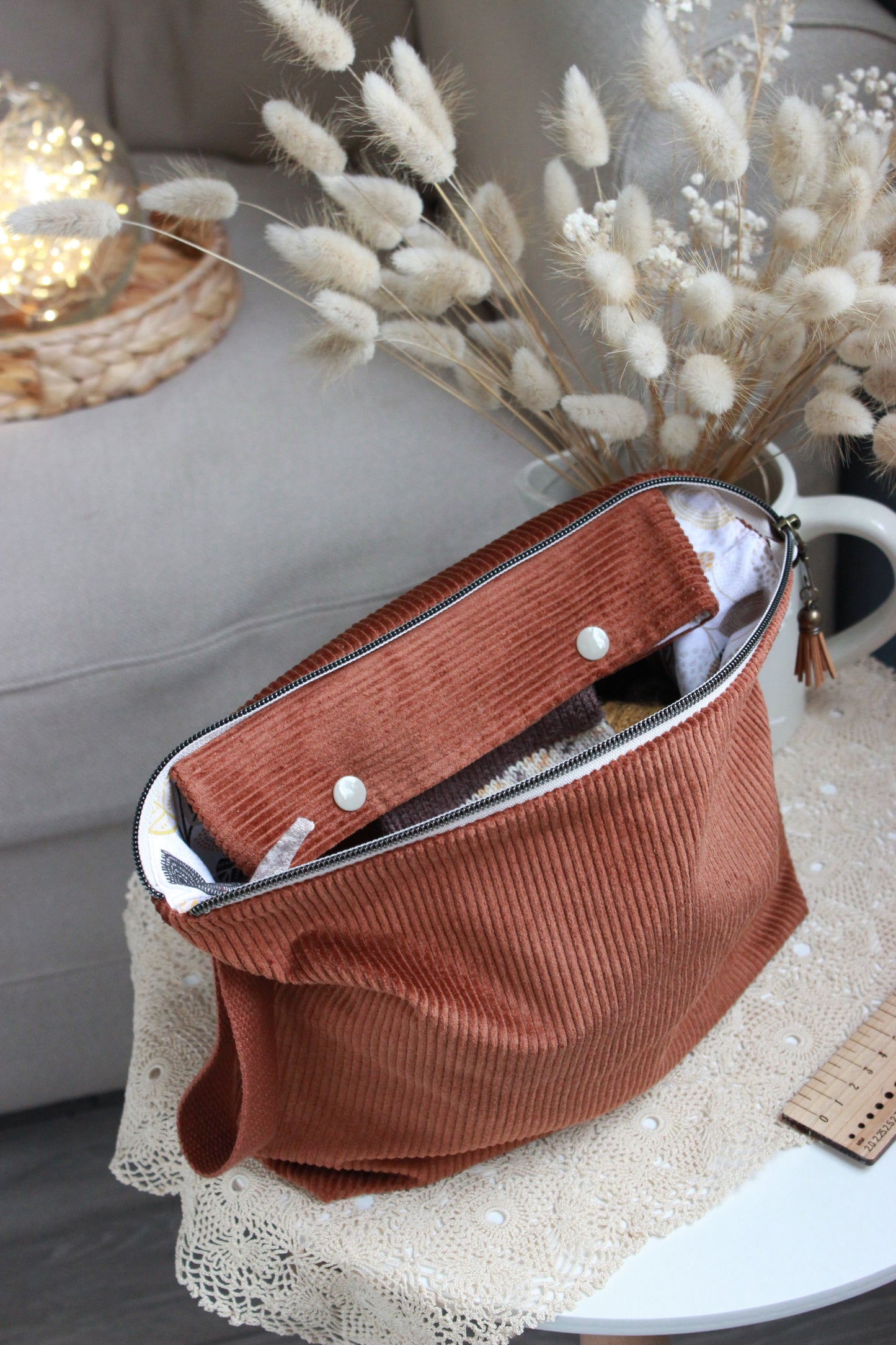 Handmade to Order|Autumn Vibes Corduroy Knitting Project Bag with Built-in Needle Holder