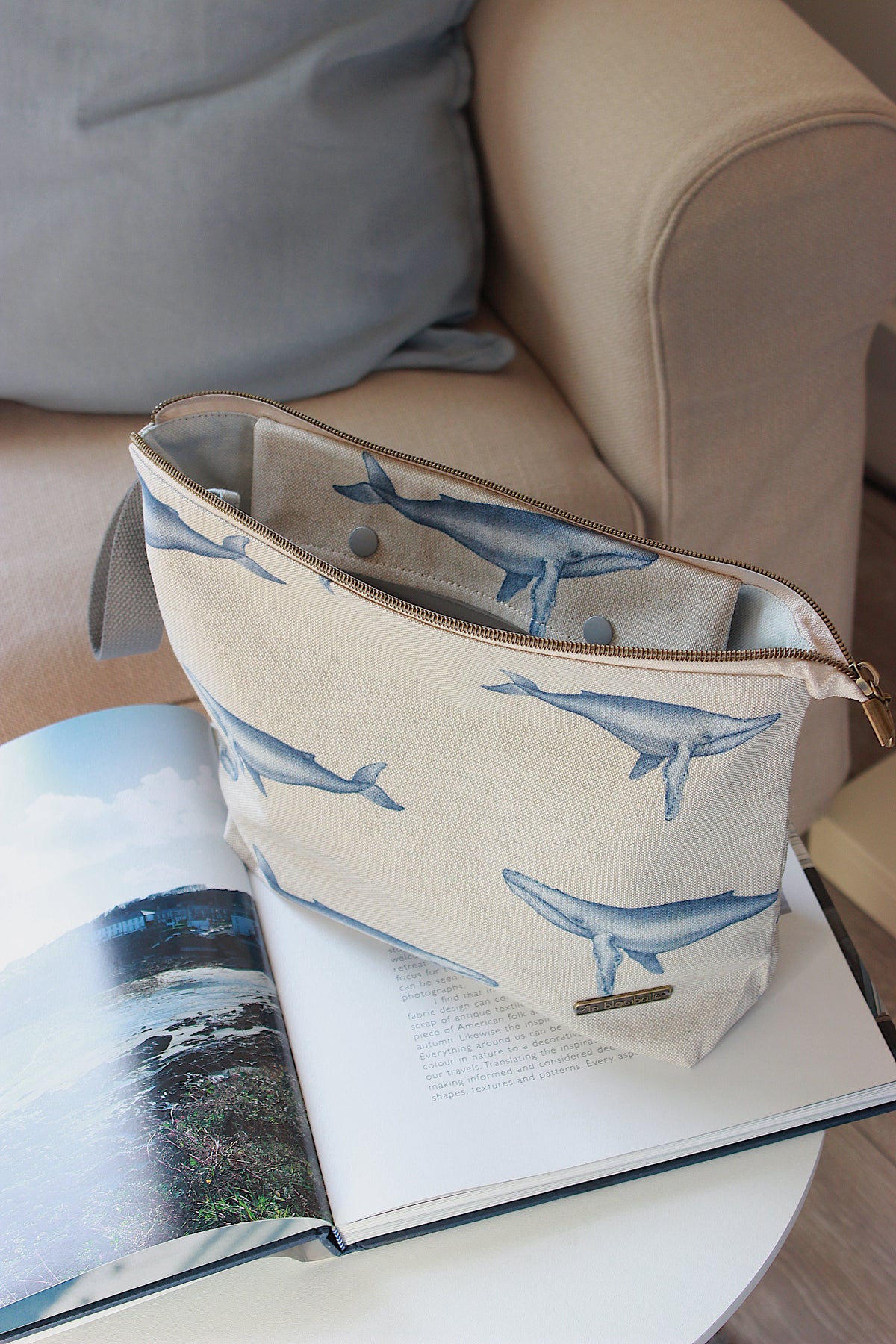 Knitting Project Bag with Built-in DPN Holder “Whales” Print  Printed Digital Canvas Fabric | Handmade To Order