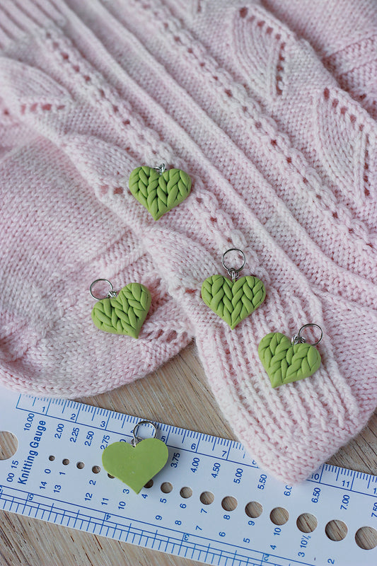 Handmade Polymer Clay Green Heart Stitch Marker