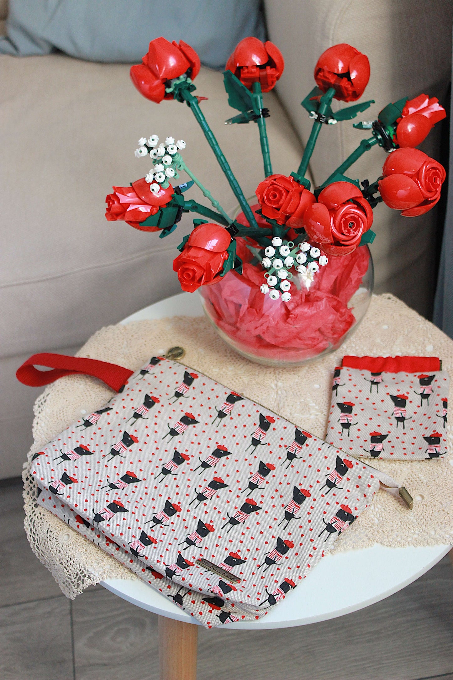 Knitting Project Bag with Built-in DPN Holder & Matching Squeeze Purse – “Paris Dogs” Print