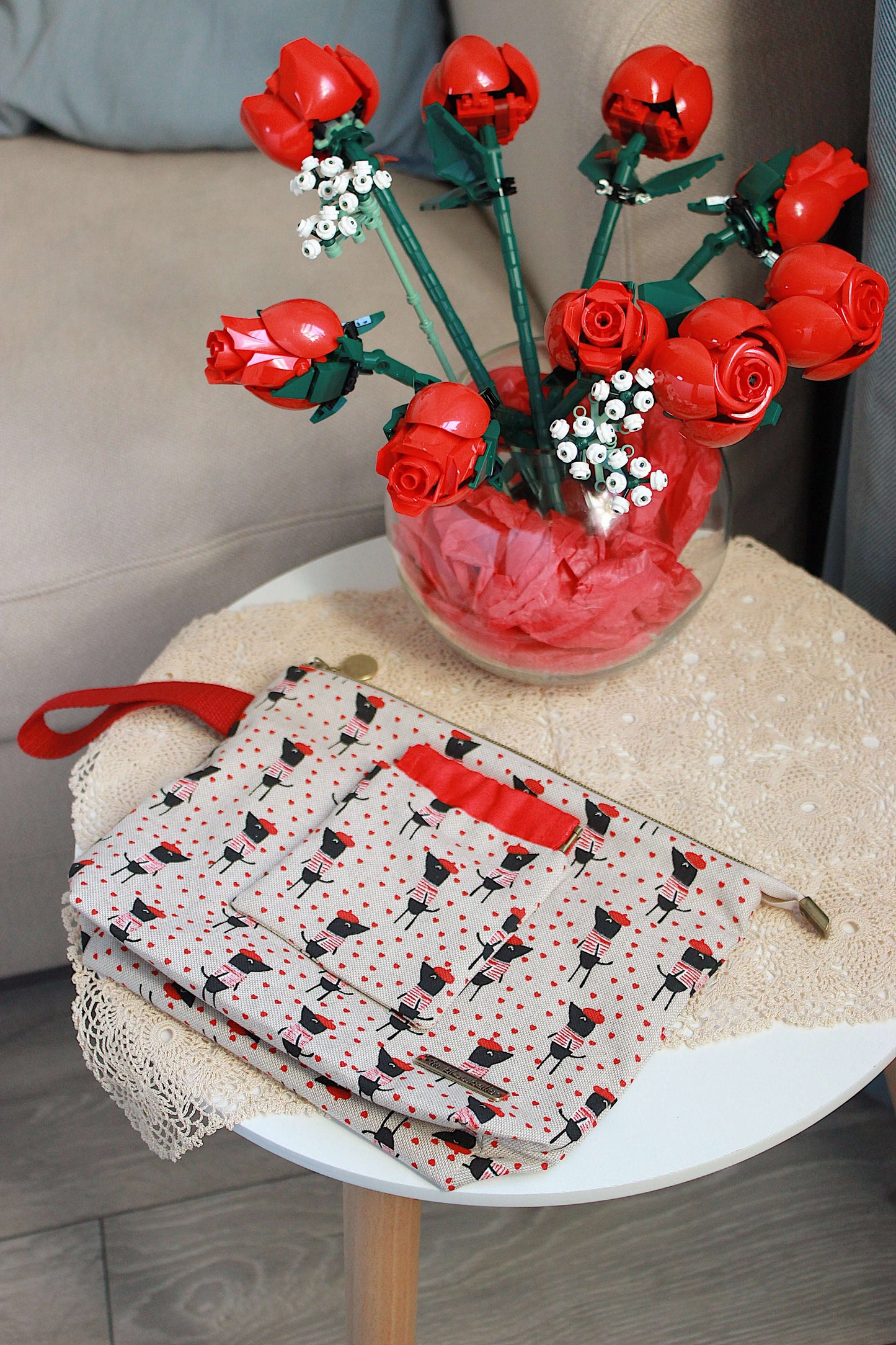 Knitting Project Bag with Built-in DPN Holder & Matching Squeeze Purse – “Paris Dogs” Print