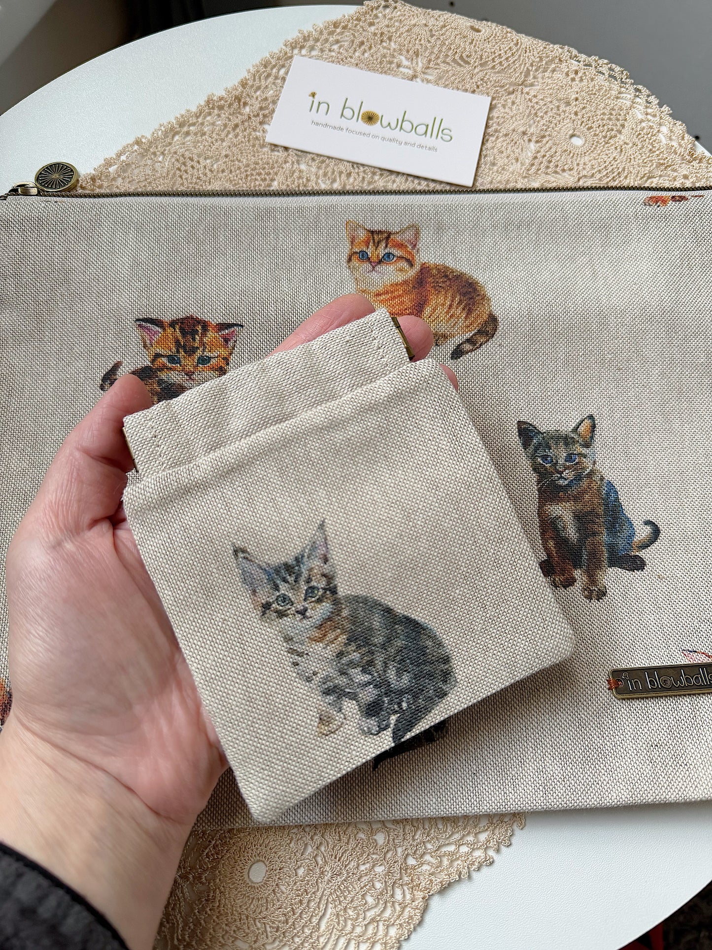 Cats Knitting Project Bag with Built-in DPN Holder & Matching Squeeze Purse | Handmade To Order