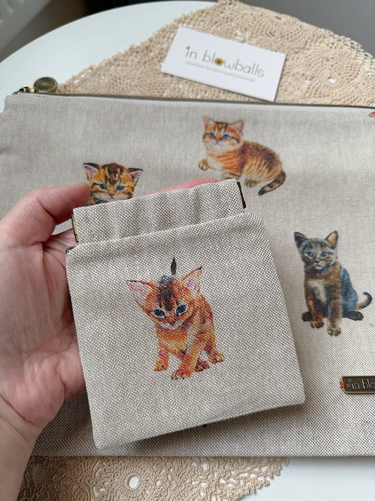 Cats Knitting Project Bag with Built-in DPN Holder & Matching Squeeze Purse | Handmade To Order