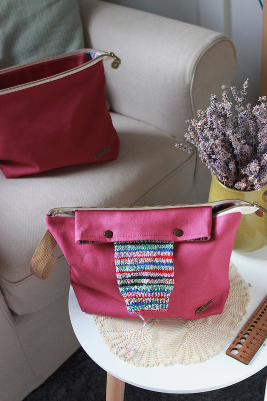 Petunia Panama Canvas Knitting Project Bag with Built-in DPN Holder